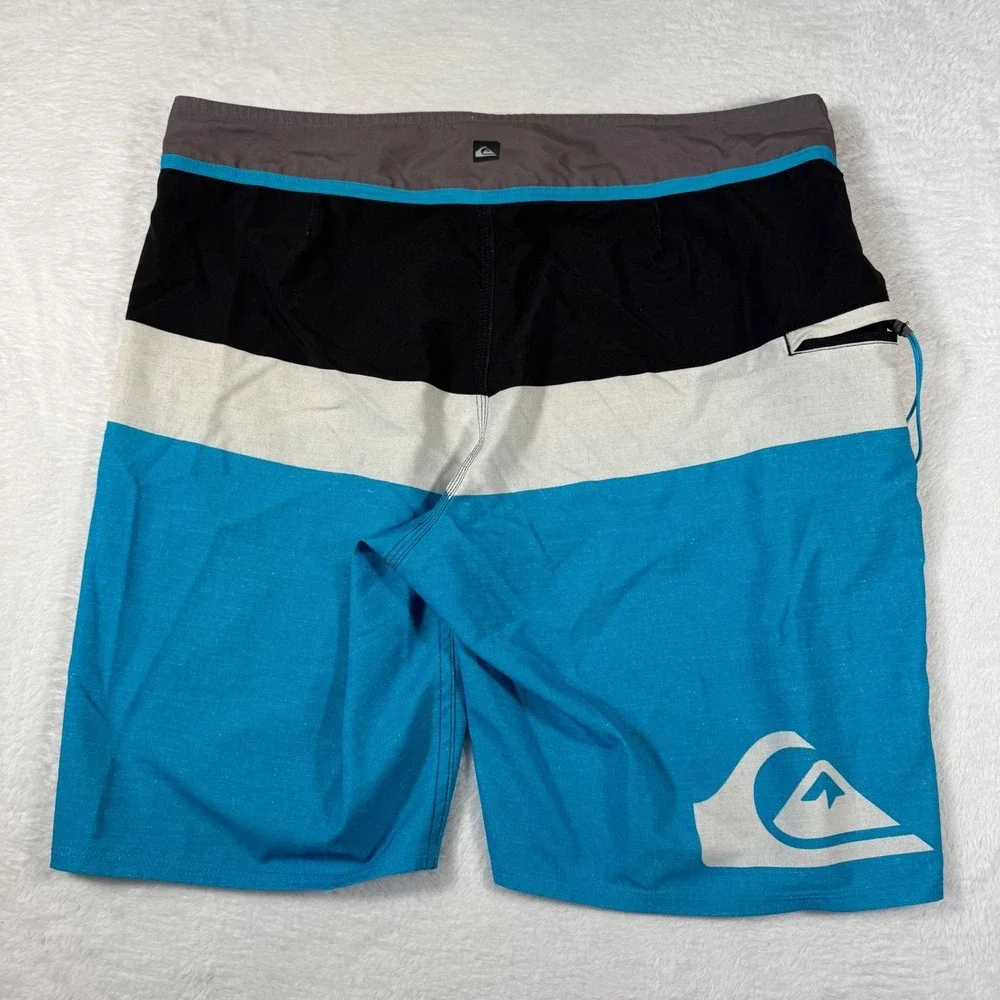 Quiksilver Board Shorts Mens 38 Blue‎ Black Colorblock Zip Pocket Stretch
